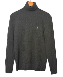 Polo Ralph Lauren Men's Cable Knit Wool Cashmere Turtleneck Sweater Black Size S - Picture 1 of 11