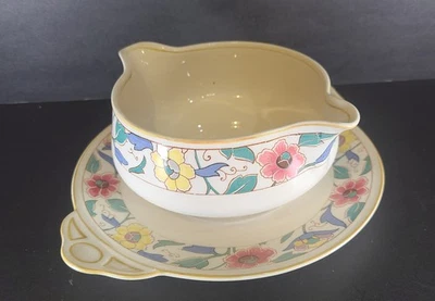 Johnson Brothers PAREEK Chamonix Gravy Boat w/ Attached Underplate VTG England - Image 1 of 4