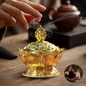 Soporte de incienso dorado Lotus soporte de cono para decoración del hogar quemador palo cono - Imagen 1 de 7