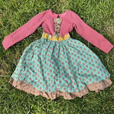 Vestido Giratorio Mostaza Pie Niñas Talla 6 Boho Manga Larga Pradera Marrón Azul Rojo Foto 1 de 4