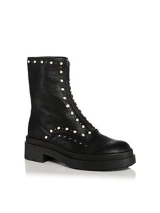 JIMMY CHOO Womens Black Faux Pearls Fits Small Nola Leather Combat Boots 36.5 - Picture 1 of 11