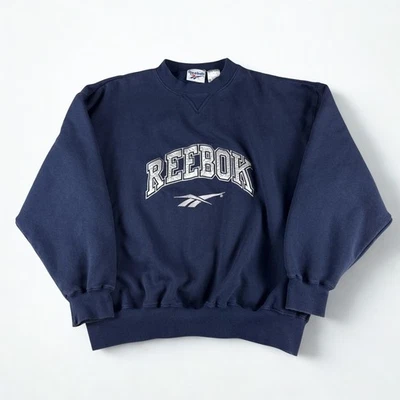 Y2K Reebok Sweatshirt Navy Blue M Crewneck Embroidered Logo Casual Streetwear - Image 1 of 4