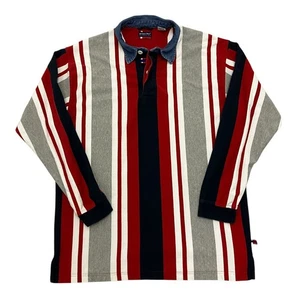 Bugle Boy Rugby Polo Shirt Striped Mens M Long Sleeve 100% Cotton - Picture 1 of 14