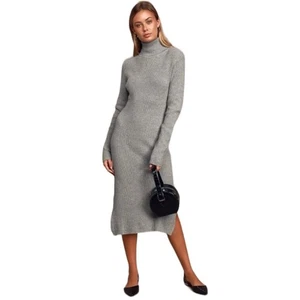 LULU'S NWT Sheerah Knit Turtleneck Midi Sweater Dress Grey Size XL - Picture 1 of 12