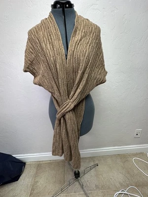 Sundance Suéter Mantón Mujer Grande XL Tostado Lana Mezcla Cachemira Tejido Envoltura Acogedor Foto 1 de 4
