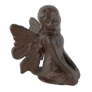 Sitting Fairy Figurine Angel Cherub Garden Statue Rustic Cast Iron Antique Style - Picture 1 of 3