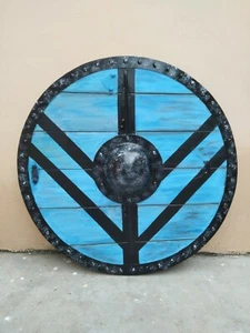 ¡ESCUDO VIKINGOS TAMAÑO COMPLETO DE 24 O 30 PULGADAS! ¡Madera maciza! Envío gratuito - Imagen 1 de 5