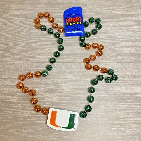 University of Miami Hurricanes Mardi Gras Beads with Medallion Necklace NEW NCAA Cover