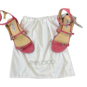 $695 Jimmy Choo Women's Flat Suede Sandals With Swarovski Crystal Size 37 B59 - Picture 1 of 4