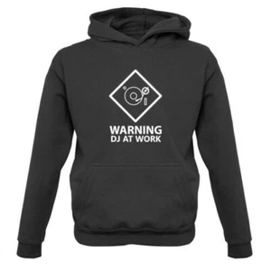 Warning DJ At Work [Disc Jockey] - Kids Hoodie Music disc Record Party Radio - Picture 1 of 6