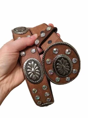 Cinturón Western para mujer tachonado bling cuero genuino talla 34 marrón Foto 1 de 4
