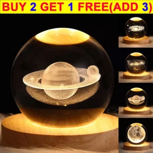 3D Crystal Ball Moon Planet Globe Table Lamp USB LED Night Light Decor Kids Gift - Picture 1 of 29