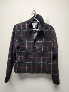 Talbots Jacket Women's 8 Black Red White Plaid Collared Jacket Wool Zip Up  - Picture 1 of 7