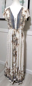 JAASE Maxi Dress Off White Floral Cap Sleeve V Neck Pockets Button Front Size S - Picture 1 of 9