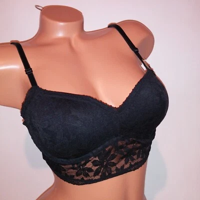Victoria Secret PINK Bralette Bra Black Lace Push Up Long Line Underwire New - Image 1 of 4