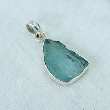 Handmade 925 Sterling Silver Uncut Raw Stone Aquamarine  Gemstone Necklace Gift
