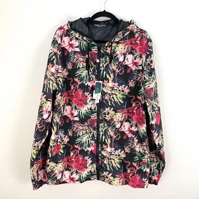 全新 170 美元佩斯利和灰色男式大号深热带风衣连帽夹克花卉 — 第 1/4 张图片