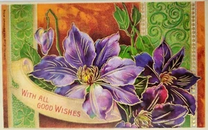 With All Good Wishes Purple Flowers Divided Back Postcard Posted - Imagen 1 de 2