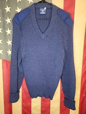 Citadel Navy Blue USAF Air Force Wool Sweater Size 42 England Elbow Patch 8127 - Image 1 of 4