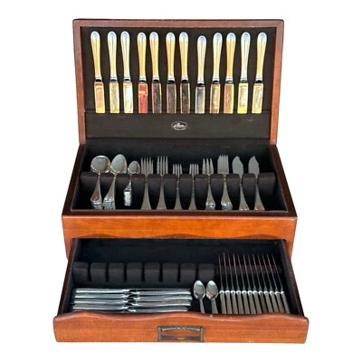 Juego de cubiertos enchapados en plata Christofle Albi 132 piezas tenedores cuchillos cucharas con cofre Foto 1 de 4