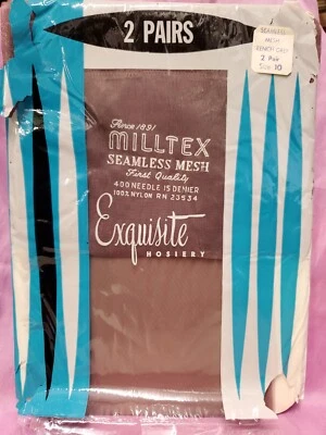 RARO! Medias de liga vintage 1950 2 Pr Milltex malla sin costuras talla 10 gris francés Foto 1 de 4