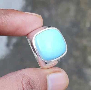 Solid 925 Sterling Silver Natural Blue Turquoise Gemstone Partywear Men's Ring - Picture 1 of 10