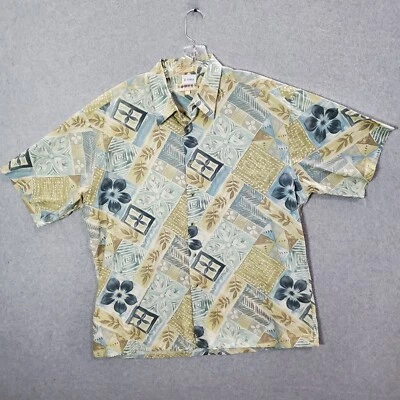 VINTAGE Campia Moda Men Button Up Shirt XL Blue Leaves Geometric Hawaiian - Image 1 of 4