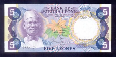 Sierra Leone  5 Leones  1975   P7a  UNC - Image 1 of 2