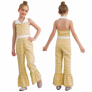 Kids Girls Bodysuit Prom Overalls Long Pants Rompers Backless Leotard Flared - Picture 1 of 65