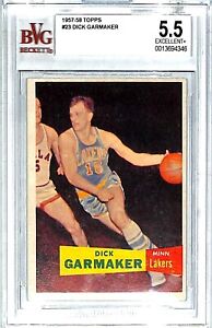 1957-58 Topps Basketball Card #23 Dick Garmaker Minneapolis Lakers BVG 5.5 EX+