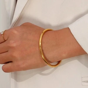 Minimalist Plated Bangle,18K Classic Gold Stainless Steel,Open Cuff Bangle,Cuff. - Picture 1 of 4