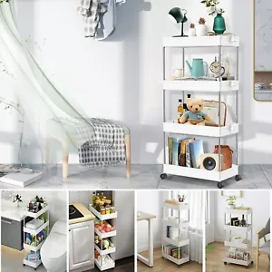 4Tier Narrow Kitchen Trolley Rolling Storage Rack Holder Shelf Organiser Wheels - Picture 1 of 11