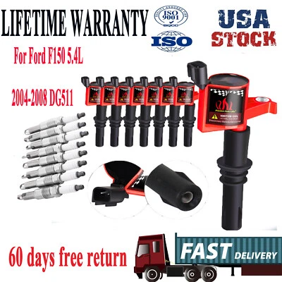 Paquete de 8 bobinas de encendido juego de bujías PLATINUM para Ford F150 5,4 L DG511 SP-546 EE. UU. Foto 1 de 4