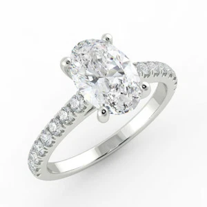 Anillo de compromiso de diamantes creado en laboratorio de 1 quilate corte ovalado F/VS2 oro blanco de 14 k - Imagen 1 de 8
