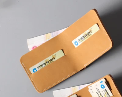 men women wallet purse cow Leather bank Card Case holder bifold bag yellow 557-4 - Image 1 of 3