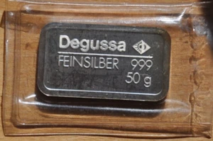 50 Gramm Feinsilber 999 Silberbarren Degussa Deutschland - Bild 1 von 1