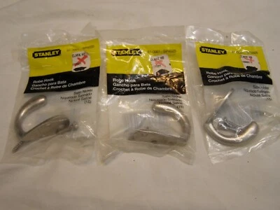 3 Stanley NOS Satin Nickel Single Clothes / Robe Hooks - Image 1 of 4