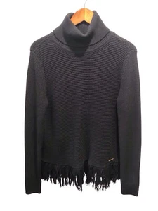 Michael Kors Medium Black Fringe Hem Turtle Neck Ribbed Whimsigoth Sweater - Picture 1 of 5