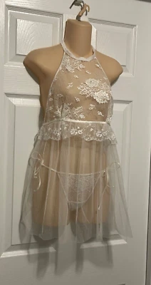 La Perla Maharani S Babydoll Panty Set White Halter Leavers Lace - Image 1 of 4