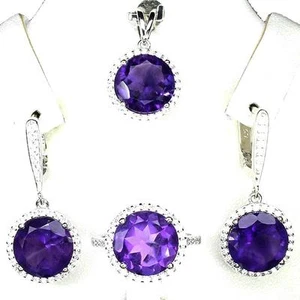 Amethyst Set 925 Silver. Pendant + chain, ring, earrings. 5737 - Picture 1 of 1