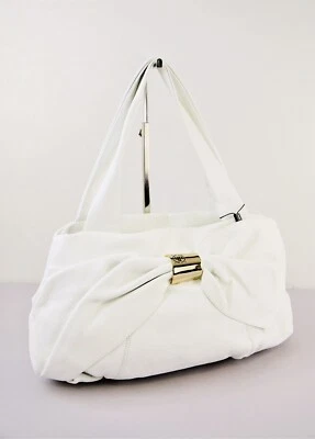 Bolso Hobo Fabrizio Poker Cuero Blanco Arco Hombro 100% Hecho en Italia Foto 1 de 4