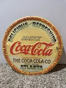 Drink Coca Cola Delicious and Refreshing Atlanta Round 12” Metal Tin Sign - Picture 1 of 4