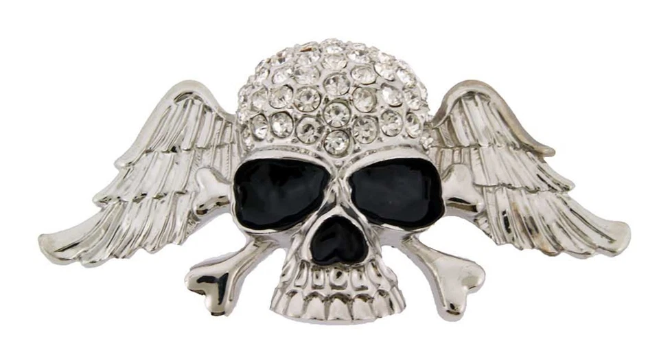 Calavera Cinturón Hebilla Hombres Mujeres Nuevo Huesos Cruzados Plata Metal Pirata Bling Estrás Foto 1 de 4