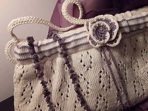 Sicilian knit baguette bag elegante borsa in maglia traforata di cotone e pietre - Foto 1 di 5
