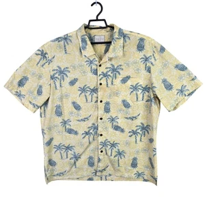 Mens Trader Bay Yellow Hawaiian Shirt Button Up Palm & Pineapple Polyester XL - Picture 1 of 7