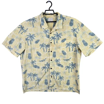 Mens Trader Bay Yellow Hawaiian Shirt Button Up Palm & Pineapple Polyester XL - Image 1 of 4