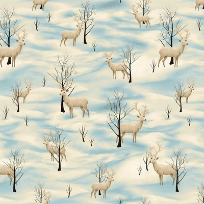 Comfort & Joy Ivory Scenic Deer Michael Ward 44" wide BTY - Image 1 of 4