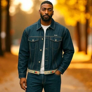 COOGI Y2K Blue Australia Down Under Men's Size XL Dark Wash Denim Jean Jacket  - Picture 1 of 15