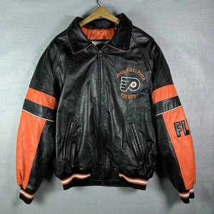 Vintage Philadelphia Flyers Jacket Mens Medium Black G-111 Leather Big Logo - Picture 1 of 8
