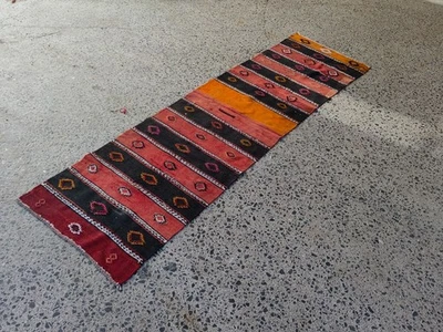 Vintage Turkish Kilim Runner Rug 2.5x9.2 ft Handwoven Tribal Wool Carpet - Image 1 of 4